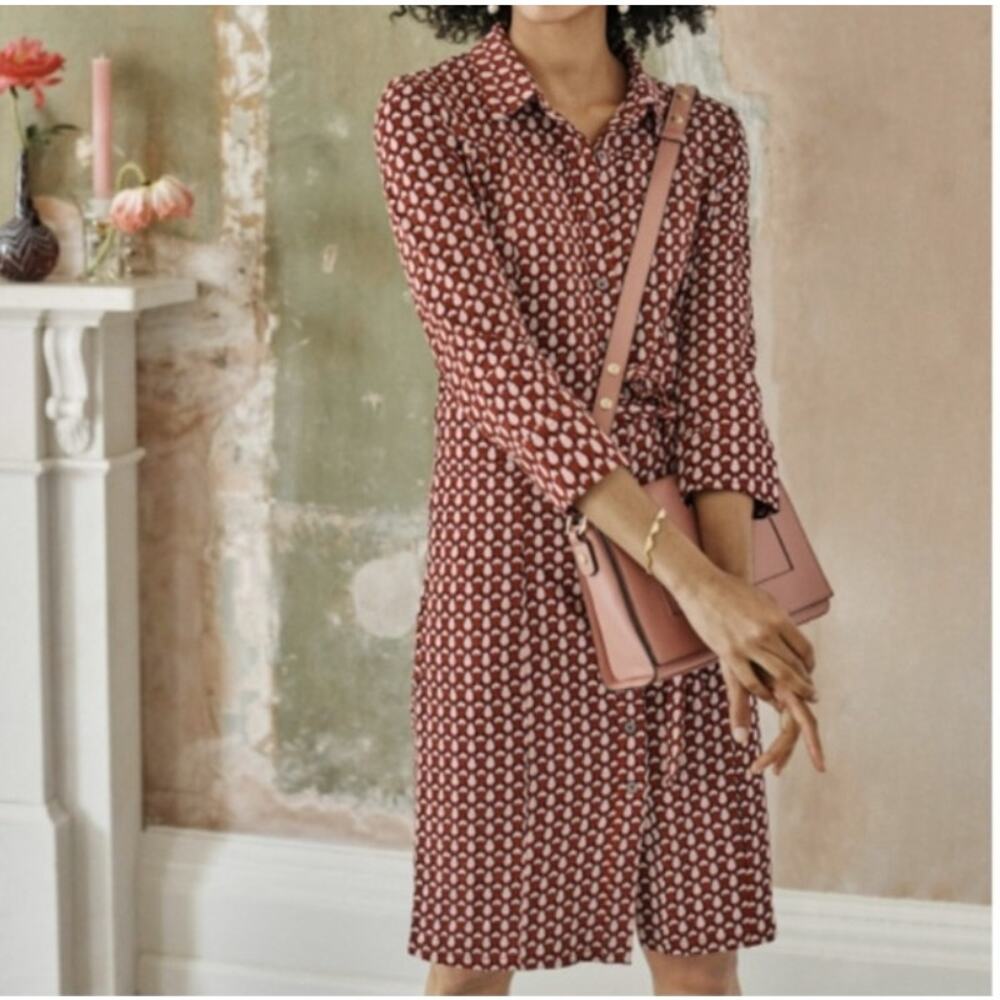 Boden Tara Jersey Knit Dress Womens Size 8 Long Preppy Casual Belted Cotton 8L